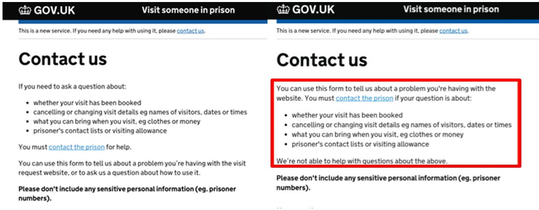 Placing the CTA ‘Contact the Prison’ first, before the conditions | -28%